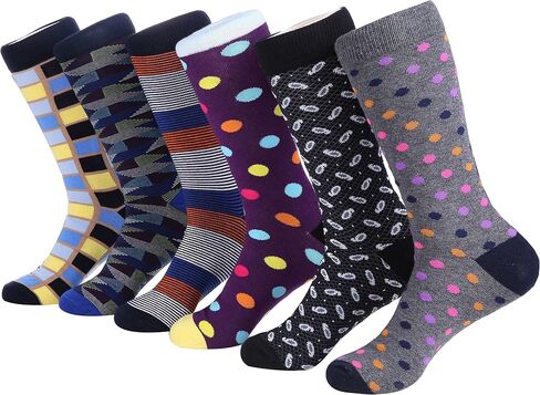 Marino Mens Dress Socks - Fun Colorful Socks for Men - Cotton Funky Socks - 6 Pack in Kuwait