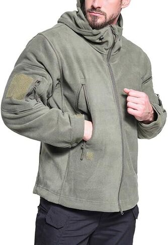 Men's Hoodie Fleece Jacket Warm Winter 6 Zip-Pockets Fleece Jacket Military Tactical Outwear Cardigan Jacket Coat in Kuwait