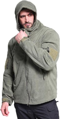Men's Hoodie Fleece Jacket Warm Winter 6 Zip-Pockets Fleece Jacket Military Tactical Outwear Cardigan Jacket Coat in Kuwait