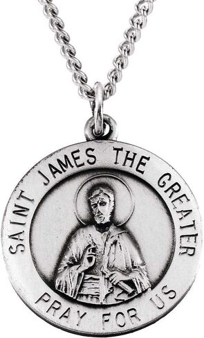Solid 925 Sterling Silver 18mm Pray for Us St. Saint James Medal Charm Pendant Chain Necklace 18" in Saudi Arabia