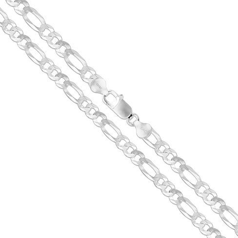 Sterling Silver Flat Figaro Chain 5.3mm-13mm Solid 925 Italy Link Women's Men's Necklace in Saudi Arabia