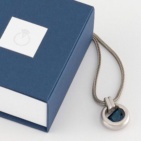 Peora London Blue Topaz Amulet Pendant Necklace for Men in Sterling Silver, 4 Carats Half Moon Shape, Brushed Finished, with 22-Inch Italian Chain in Saudi Arabia