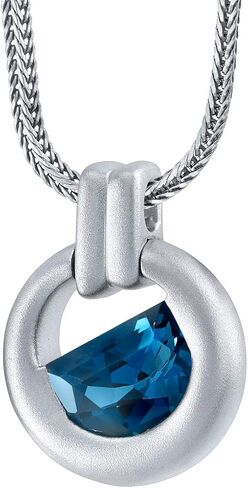 Peora London Blue Topaz Amulet Pendant Necklace for Men in Sterling Silver, 4 Carats Half Moon Shape, Brushed Finished, with 22-Inch Italian Chain in Saudi Arabia