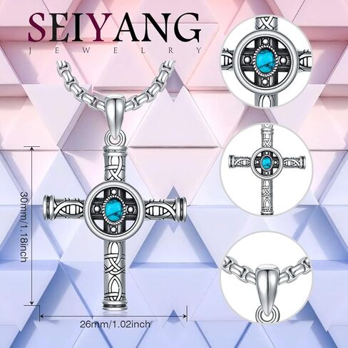 Seiyang 925 فضة الفيروز خمر Antiqued الصليب قلادة القلائد مجوهرات الدينية هدايا للرجال in Kuwait