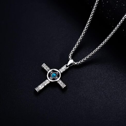 Seiyang 925 فضة الفيروز خمر Antiqued الصليب قلادة القلائد مجوهرات الدينية هدايا للرجال in Kuwait