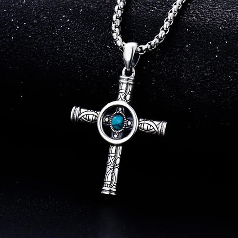 Seiyang 925 فضة الفيروز خمر Antiqued الصليب قلادة القلائد مجوهرات الدينية هدايا للرجال in Kuwait