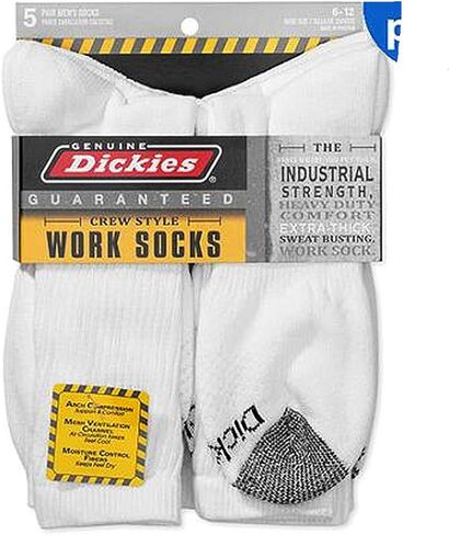 Dickies Genuine Mens 5-Pair Crew Style Work Socks - White with Grey (6-12) in Saudi Arabia