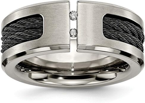 Sonia Jewels Titanium Black IP-Plated Cable and Diamonds/Matte Brushed Finish Wedding Band Ring (.05 cttw.) in Saudi Arabia