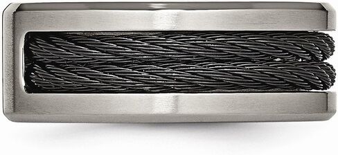 Sonia Jewels Titanium Black IP-Plated Cable and Diamonds/Matte Brushed Finish Wedding Band Ring (.05 cttw.) in Saudi Arabia