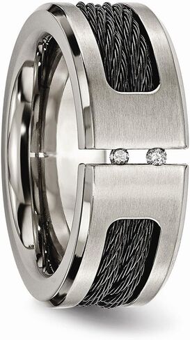 Sonia Jewels Titanium Black IP-Plated Cable and Diamonds/Matte Brushed Finish Wedding Band Ring (.05 cttw.) in Saudi Arabia