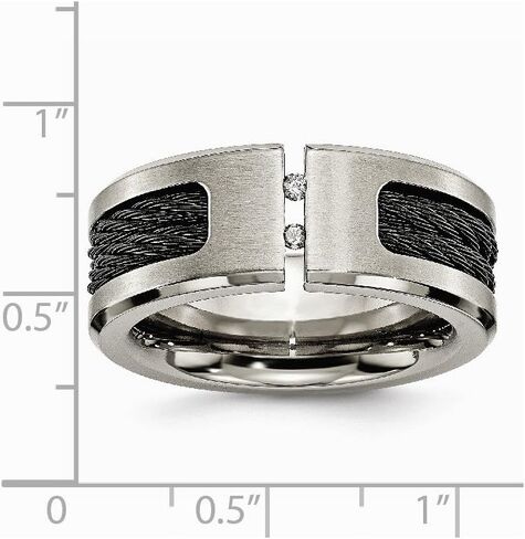 Sonia Jewels Titanium Black IP-Plated Cable and Diamonds/Matte Brushed Finish Wedding Band Ring (.05 cttw.) in Saudi Arabia