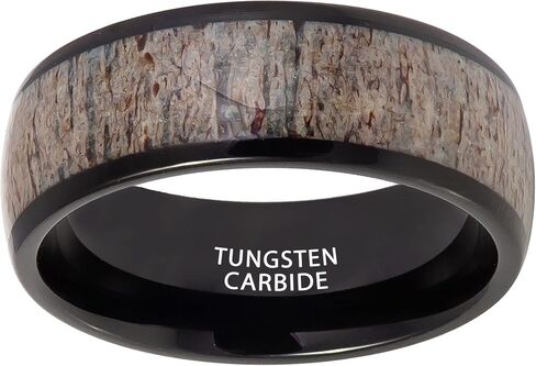 Tungsten King High Polished Domed Black Ion-Plated Real Deer Antler Inlay Ring Comfort Fit Tungsten Carbide 8mm Wedding - Anniversary Band in Kuwait
