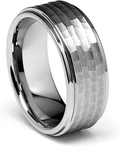 GoldenMine 9mm Hammered Men's Tungsten Wedding Band (Size 6 to 15) in Saudi Arabia