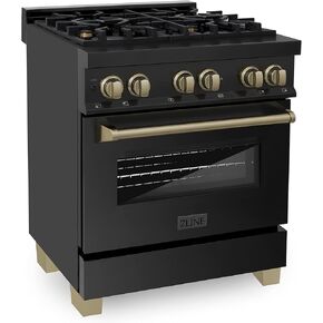 ZLINE Autograph Edition 30" 4.0 cu. ft. Dual Fuel Range with Gas Stove and Electric Oven in Black Stainless Steel with Champagne Bronze Accents (RABZ-30-CB) in Saudi Arabia
