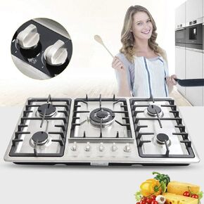 Gas Stove Gas Cooktop 4/5 Burners, Built-in Gas Cooktop, Gas Hob LPG/NG Convertible, Stainless Steel Surface+Cast Iron Grates, Electric Ignition+Flame Failure System (5 Burners 86x50cm) in Saudi Arabia