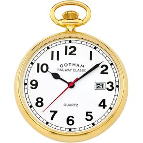 Gotham Men's Gold-Plated Stainless Steel Analog Quartz Date Railroad Design Pocket Watch # GWC14101G in Saudi Arabia