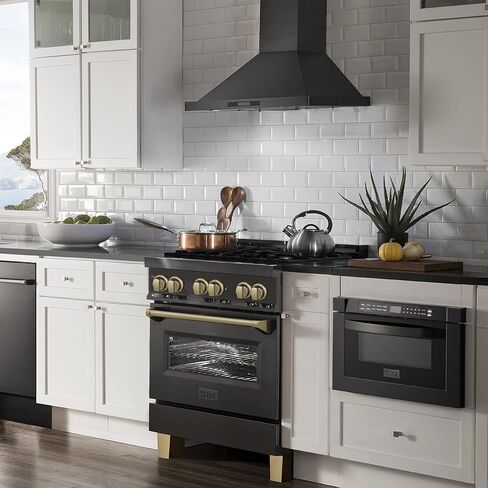 ZLINE Autograph Edition 30" 4.0 cu. ft. Dual Fuel Range with Gas Stove and Electric Oven in Black Stainless Steel with Champagne Bronze Accents (RABZ-30-CB) in Saudi Arabia