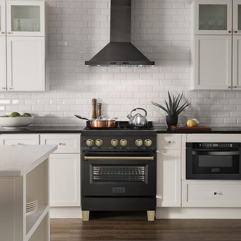 ZLINE Autograph Edition 30" 4.0 cu. ft. Dual Fuel Range with Gas Stove and Electric Oven in Black Stainless Steel with Champagne Bronze Accents (RABZ-30-CB) in Saudi Arabia