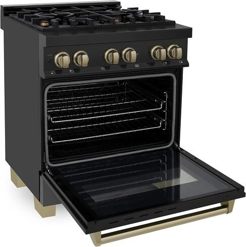 ZLINE Autograph Edition 30" 4.0 cu. ft. Dual Fuel Range with Gas Stove and Electric Oven in Black Stainless Steel with Champagne Bronze Accents (RABZ-30-CB) in Saudi Arabia