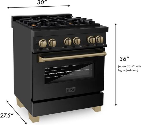 ZLINE Autograph Edition 30" 4.0 cu. ft. Dual Fuel Range with Gas Stove and Electric Oven in Black Stainless Steel with Champagne Bronze Accents (RABZ-30-CB) in Saudi Arabia