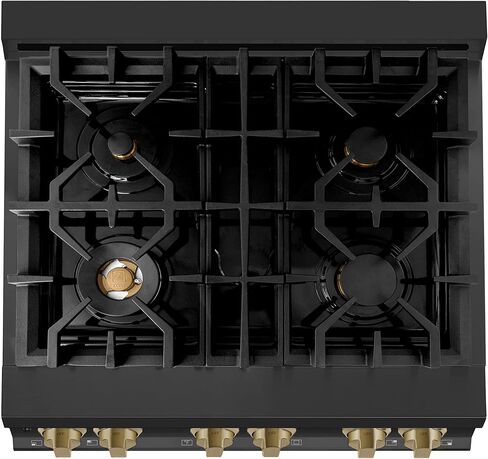 ZLINE Autograph Edition 30" 4.0 cu. ft. Dual Fuel Range with Gas Stove and Electric Oven in Black Stainless Steel with Champagne Bronze Accents (RABZ-30-CB) in Saudi Arabia