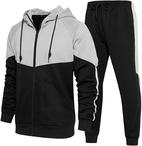 Men's Hooded Athletic Tracksuit Sweatsuit Long Sleeve Full-Zip Jogging Sweatpants 2 Piece Patchwork Sportsuits in Saudi Arabia