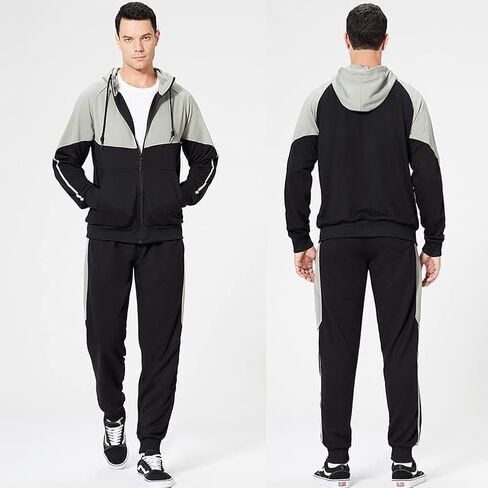 Men's Hooded Athletic Tracksuit Sweatsuit Long Sleeve Full-Zip Jogging Sweatpants 2 Piece Patchwork Sportsuits in Saudi Arabia