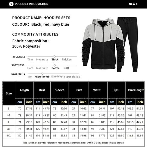 Men's Hooded Athletic Tracksuit Sweatsuit Long Sleeve Full-Zip Jogging Sweatpants 2 Piece Patchwork Sportsuits in Saudi Arabia