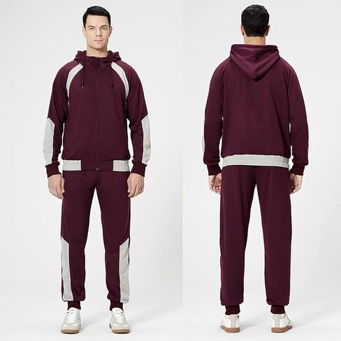 Men's Hooded Athletic Tracksuit Sweatsuit Long Sleeve Full-Zip Jogging Sweatpants 2 Piece Patchwork Sportsuits in Saudi Arabia