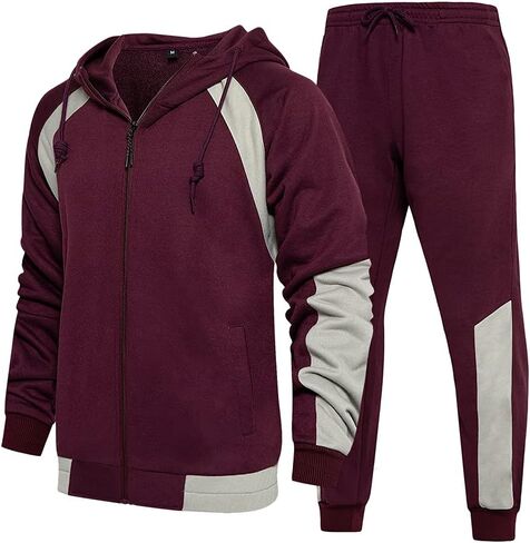 Men's Hooded Athletic Tracksuit Sweatsuit Long Sleeve Full-Zip Jogging Sweatpants 2 Piece Patchwork Sportsuits in Saudi Arabia