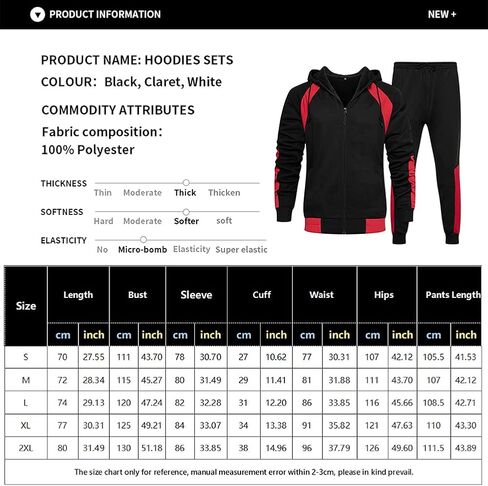Men's Hooded Athletic Tracksuit Sweatsuit Long Sleeve Full-Zip Jogging Sweatpants 2 Piece Patchwork Sportsuits in Saudi Arabia
