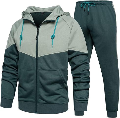 Men's Hooded Athletic Tracksuit Sweatsuit Long Sleeve Full-Zip Jogging Sweatpants 2 Piece Patchwork Sportsuits in Saudi Arabia