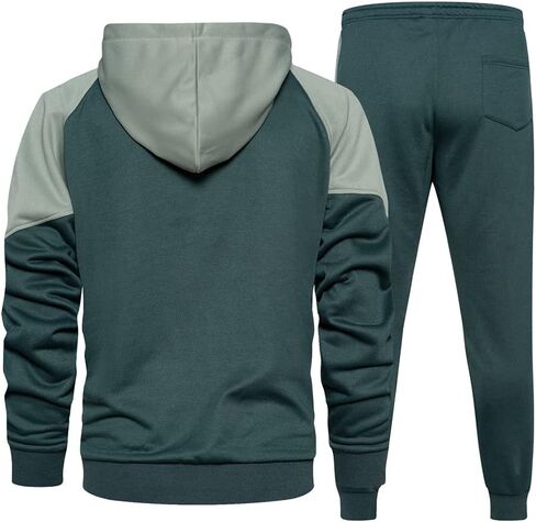 Men's Hooded Athletic Tracksuit Sweatsuit Long Sleeve Full-Zip Jogging Sweatpants 2 Piece Patchwork Sportsuits in Saudi Arabia