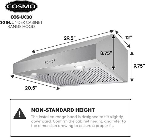 COSMO UC30 30 in. Ducted Under Cabinet Range Hood, Kitchen Over Stove Vent, 3-Speed Fan, Permanent Filters, LED Lights in Stainless Steel, 30 inch in Saudi Arabia