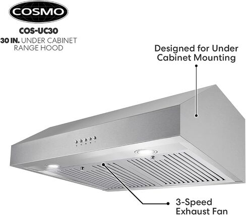 COSMO UC30 30 in. Ducted Under Cabinet Range Hood, Kitchen Over Stove Vent, 3-Speed Fan, Permanent Filters, LED Lights in Stainless Steel, 30 inch in Saudi Arabia