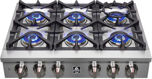 Forno Alta Qualita 36 Inch Gas Rangetop with 6 Sealed Dual Brass Burners Cooktop - Drop-In 304 Stainless Steel Stove Top, Heavy Duty Continuous Cast Iron Grates Gas Hob with LP Conversion Kit in Kuwait