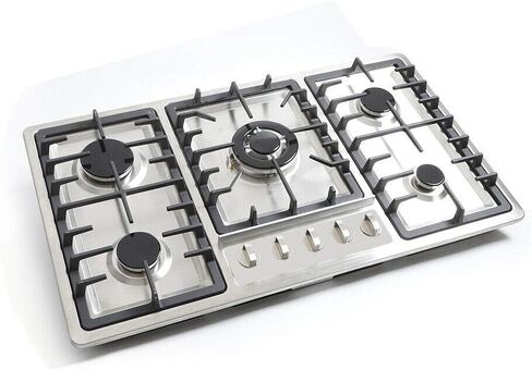 Gas Stove Gas Cooktop 4/5 Burners, Built-in Gas Cooktop, Gas Hob LPG/NG Convertible, Stainless Steel Surface+Cast Iron Grates, Electric Ignition+Flame Failure System (5 Burners 86x50cm) in Saudi Arabia