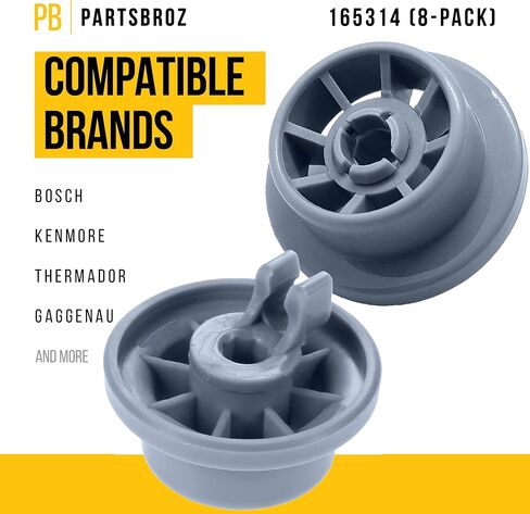 00165314 165314 Dishwasher Rack Wheels (8-Pack) by PartsBroz - Compatible Gaggenau, Kenmore, Thermador, Bosch Dishwasher Replacement Parts - Replaces AP2802428, PS3439123 - Upgraded, Durable Model in Saudi Arabia