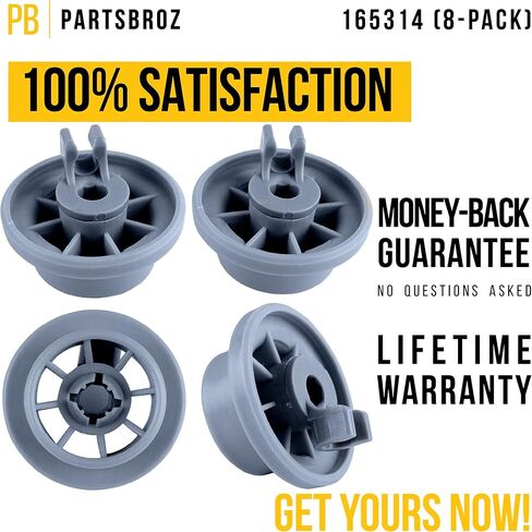 00165314 165314 Dishwasher Rack Wheels (8-Pack) by PartsBroz - Compatible Gaggenau, Kenmore, Thermador, Bosch Dishwasher Replacement Parts - Replaces AP2802428, PS3439123 - Upgraded, Durable Model in Saudi Arabia