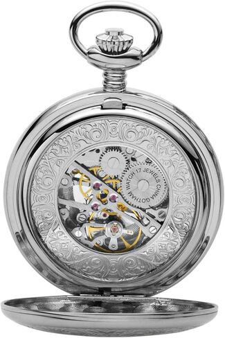 Gotham Men's Silver-Tone 17 Jewel Mechanical Exhibition Pocket Watch # GWC14040S in Saudi Arabia
