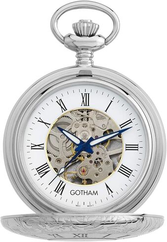 Gotham Men's Silver-Tone 17 Jewel Mechanical Exhibition Pocket Watch # GWC14040S in Saudi Arabia