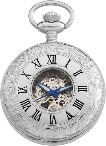 Gotham Men's Silver-Tone 17 Jewel Mechanical Exhibition Pocket Watch # GWC14040S in Saudi Arabia