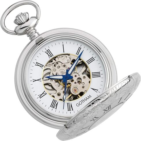 Gotham Men's Silver-Tone 17 Jewel Mechanical Exhibition Pocket Watch # GWC14040S in Saudi Arabia