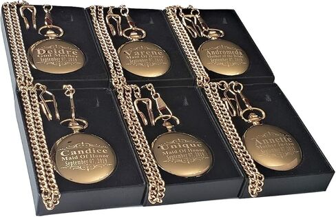 7 Custom Engraved Pocket Watches - 7 Gift Set for Weddings - Groomsmen Personalized Watches with Chain and Box Included - Engraving Included in Kuwait
