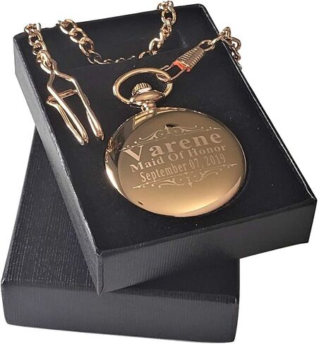 7 Custom Engraved Pocket Watches - 7 Gift Set for Weddings - Groomsmen Personalized Watches with Chain and Box Included - Engraving Included in Kuwait