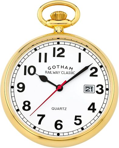 Gotham Men's Gold-Plated Stainless Steel Analog Quartz Date Railroad Design Pocket Watch # GWC14101G in Saudi Arabia