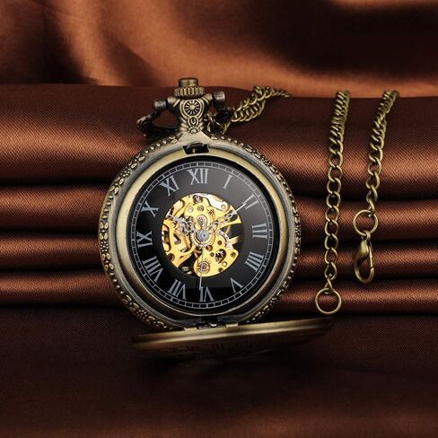 Unendlich U Mechanical Pocket Watch 12 Constellation Compass Vintage Roman Numerals Scale Pocket Watch with Chain in Kuwait