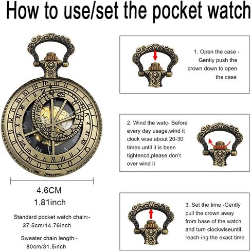Unendlich U Mechanical Pocket Watch 12 Constellation Compass Vintage Roman Numerals Scale Pocket Watch with Chain in Kuwait