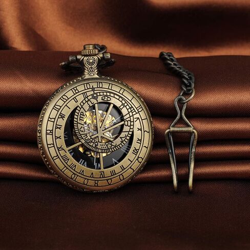 Unendlich U Mechanical Pocket Watch 12 Constellation Compass Vintage Roman Numerals Scale Pocket Watch with Chain in Kuwait