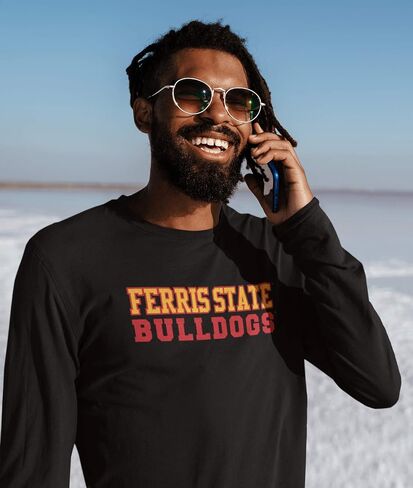 CreateMyTee | Ferris State Bulldogs Stacked Two Color Long Sleeve | in Saudi Arabia